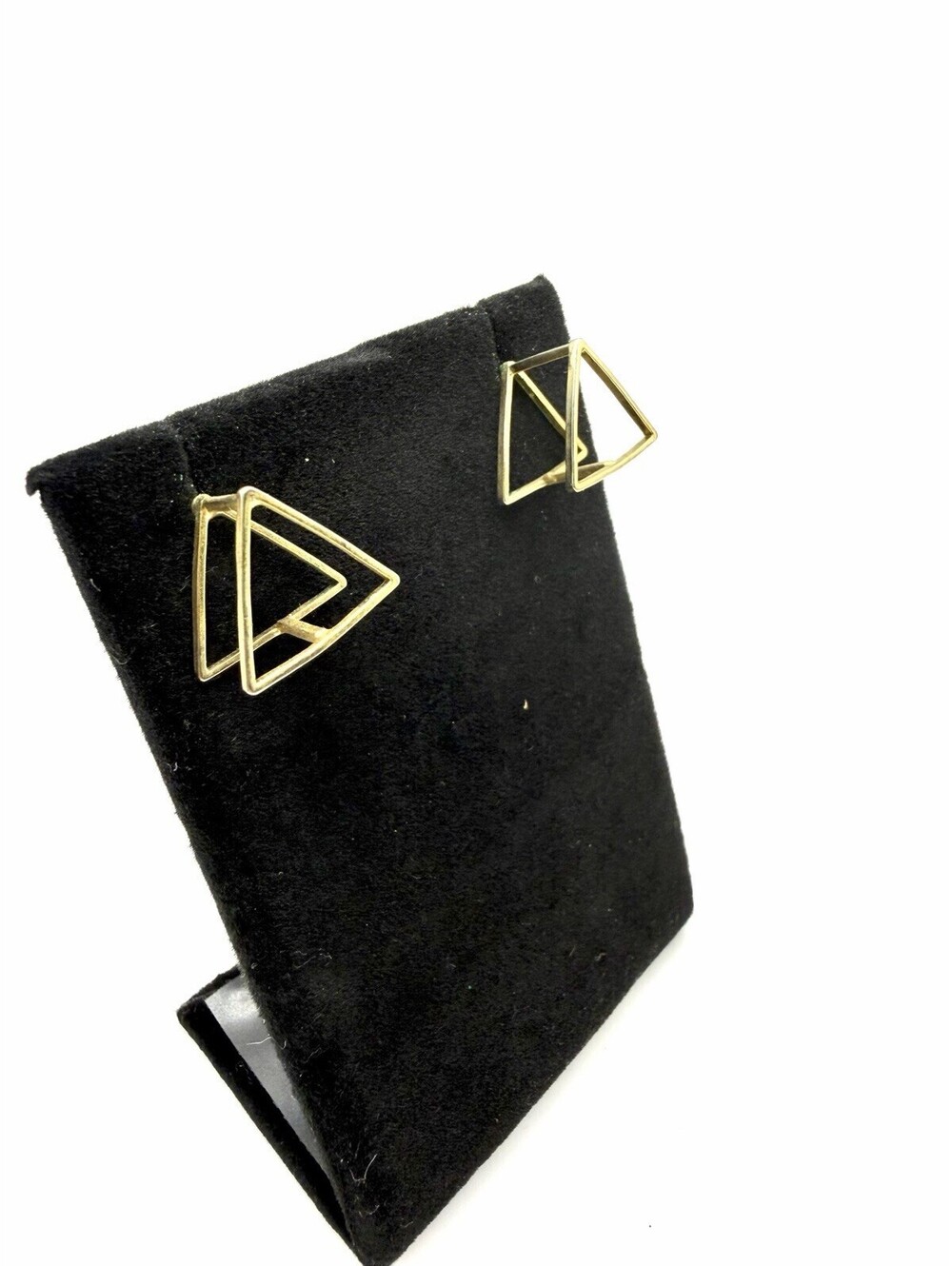 Gold Tone 3D Triangle Earrings